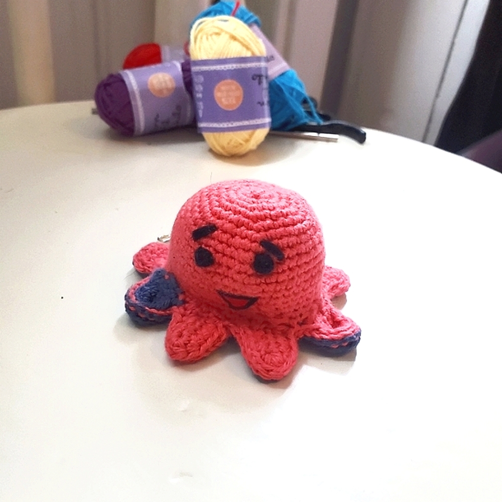 Reversible Happy Sad Octopus - Handmade Keychain
